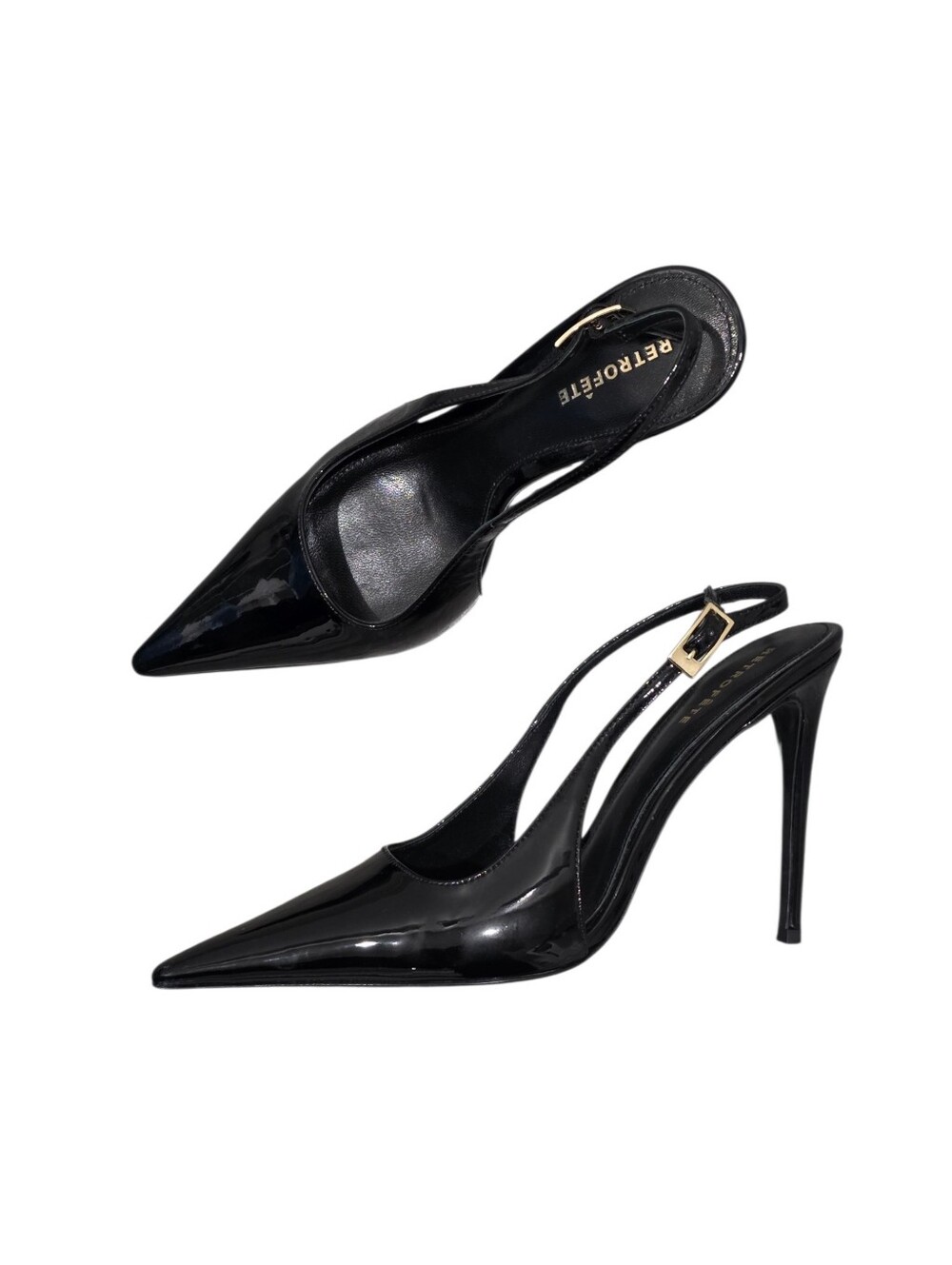 RETROFETE CINDY SLINGBACK HEELS BLACK PATENT LEATHER 40.5EU/9.5US